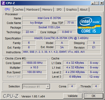 Intel Core i5-3570K im Idle (undervoltet)