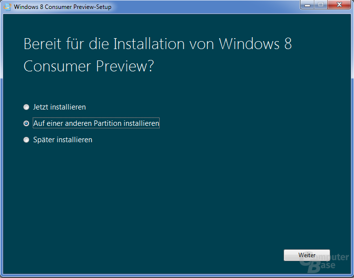 Installation der Windows 8 „Consumer Preview“