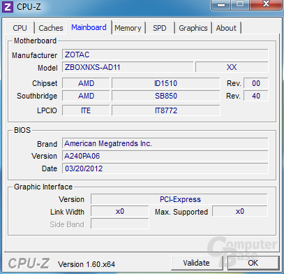 CPU-Z - Zotac Zbox nano XS AD11 Plus