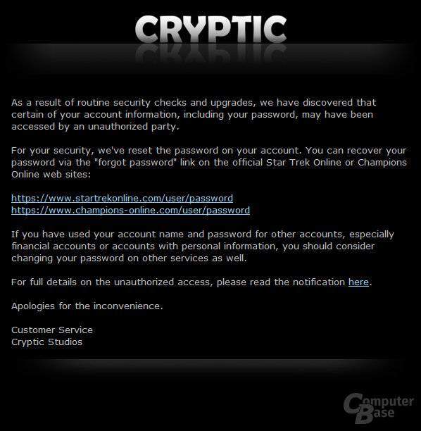 Cryptic: Hinweis auf Server-Hack