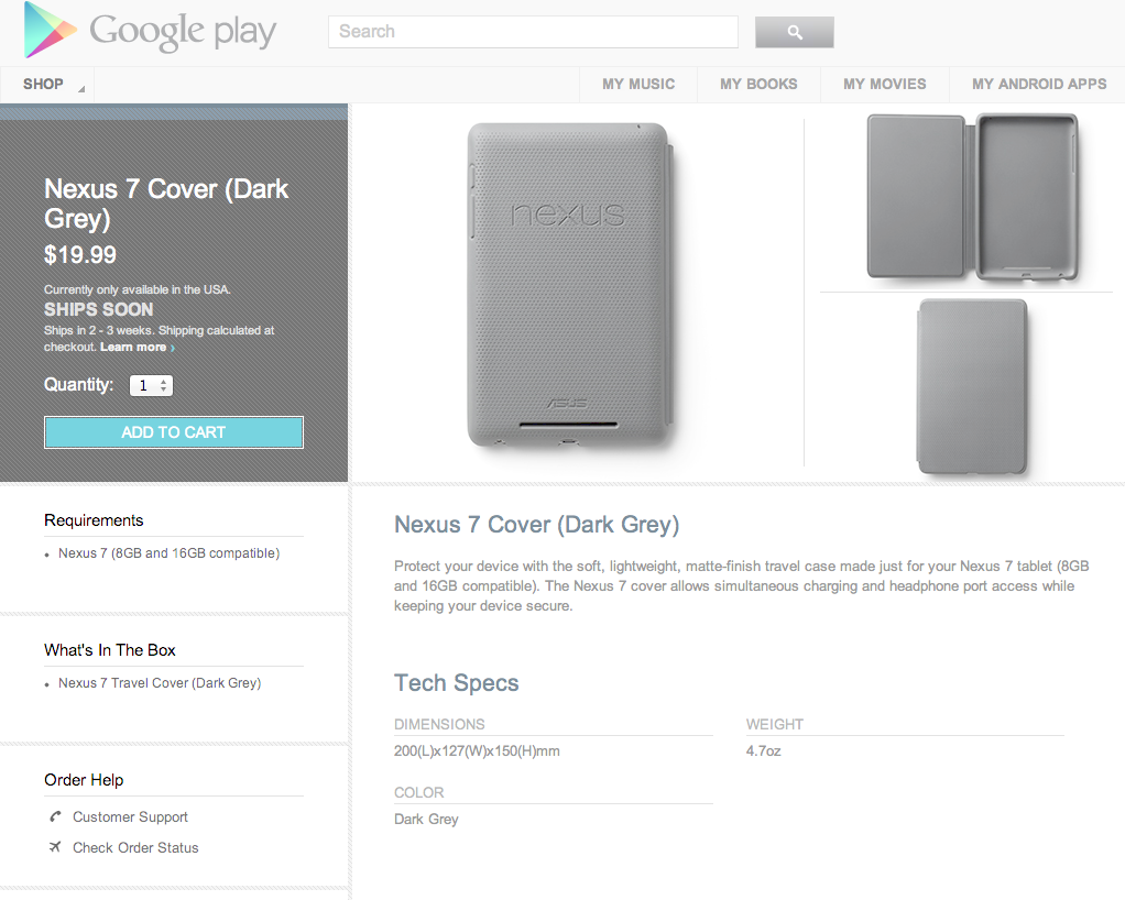 Schutzhülle für das Google Nexus 7