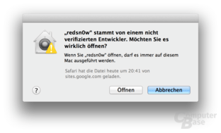 Umgehung der Sicherheitseinstellung unter OS X 10.8 Mountain Lion
