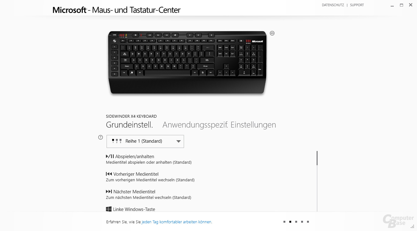 Microsoft Maus- und Tastatur-Center – Grundeinstellungen (Tastatur)