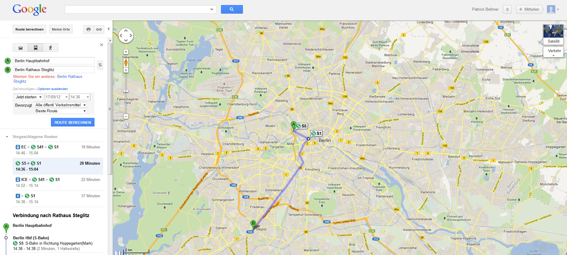 Google Maps: Routenplanung mit der Deutschen Bahn