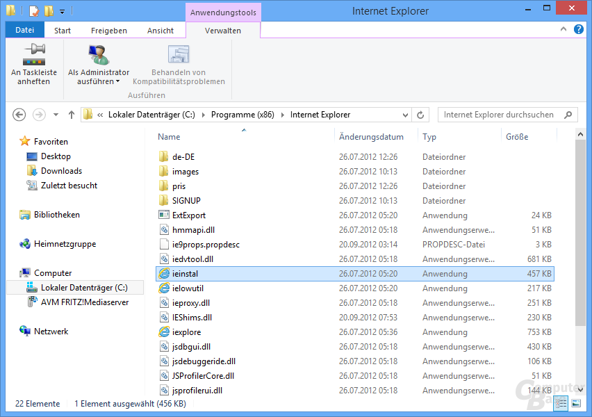 Menüband (Ribbon) im Windows Explorer von Windows 8