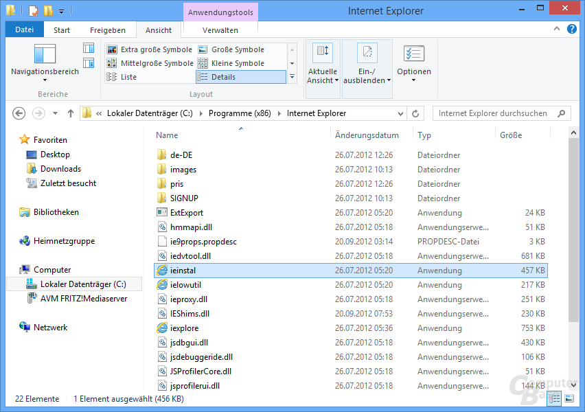 Menüband (Ribbon) im Windows Explorer von Windows 8
