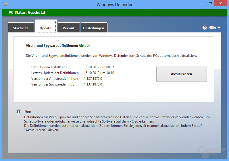 Windows Defender mit Antivirenschutz in Windows 8