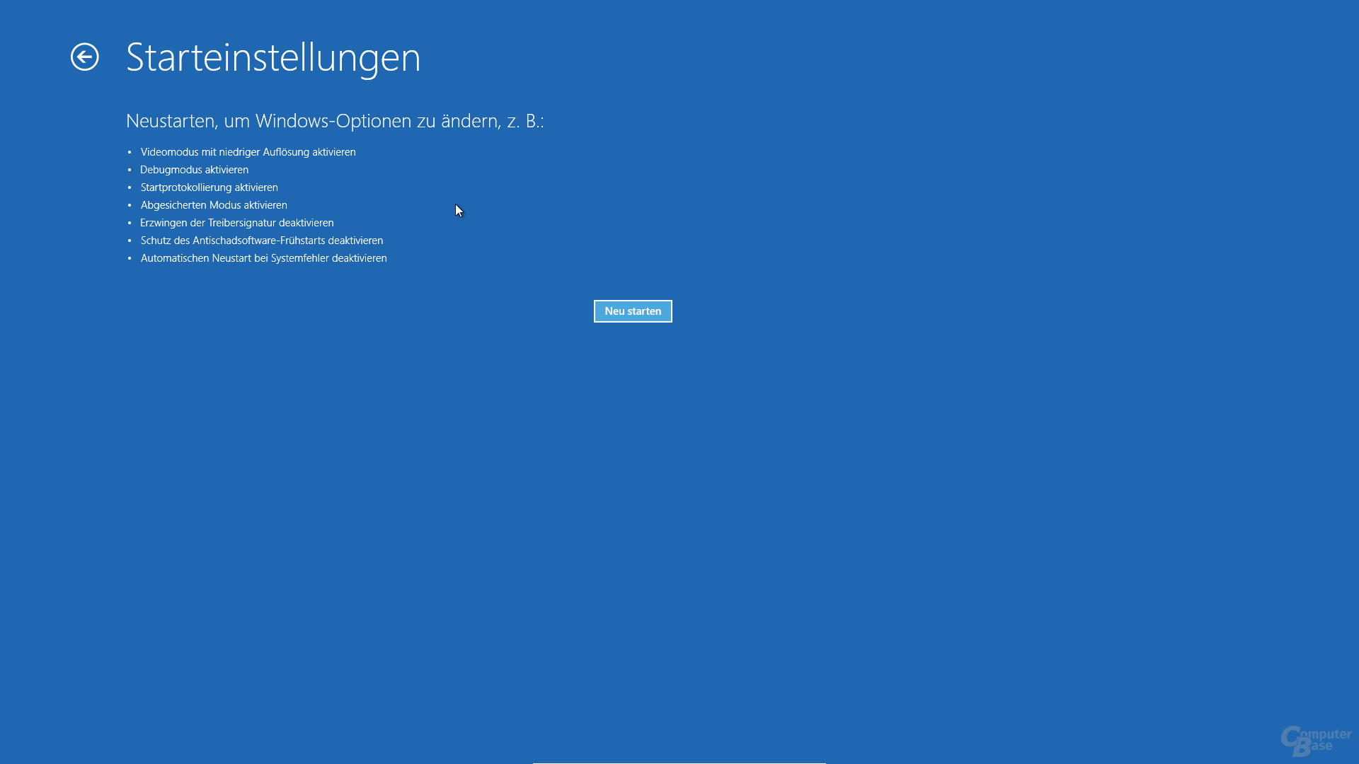 Windows 8 Startoptionen