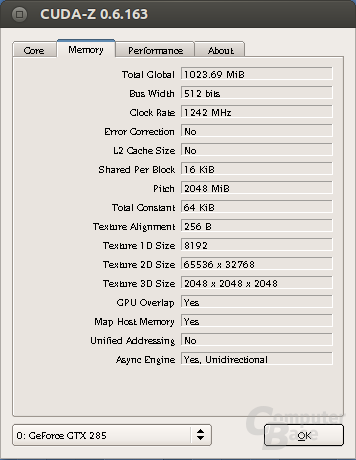 CUDA-Z in Linux – Memory info