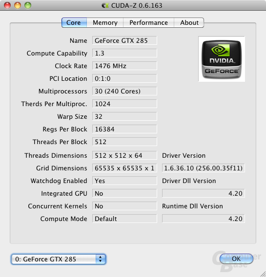 CUDA-Z in Mac OSX – Core info