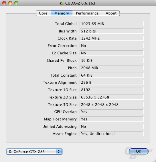 CUDA-Z in Mac OSX – Memory info