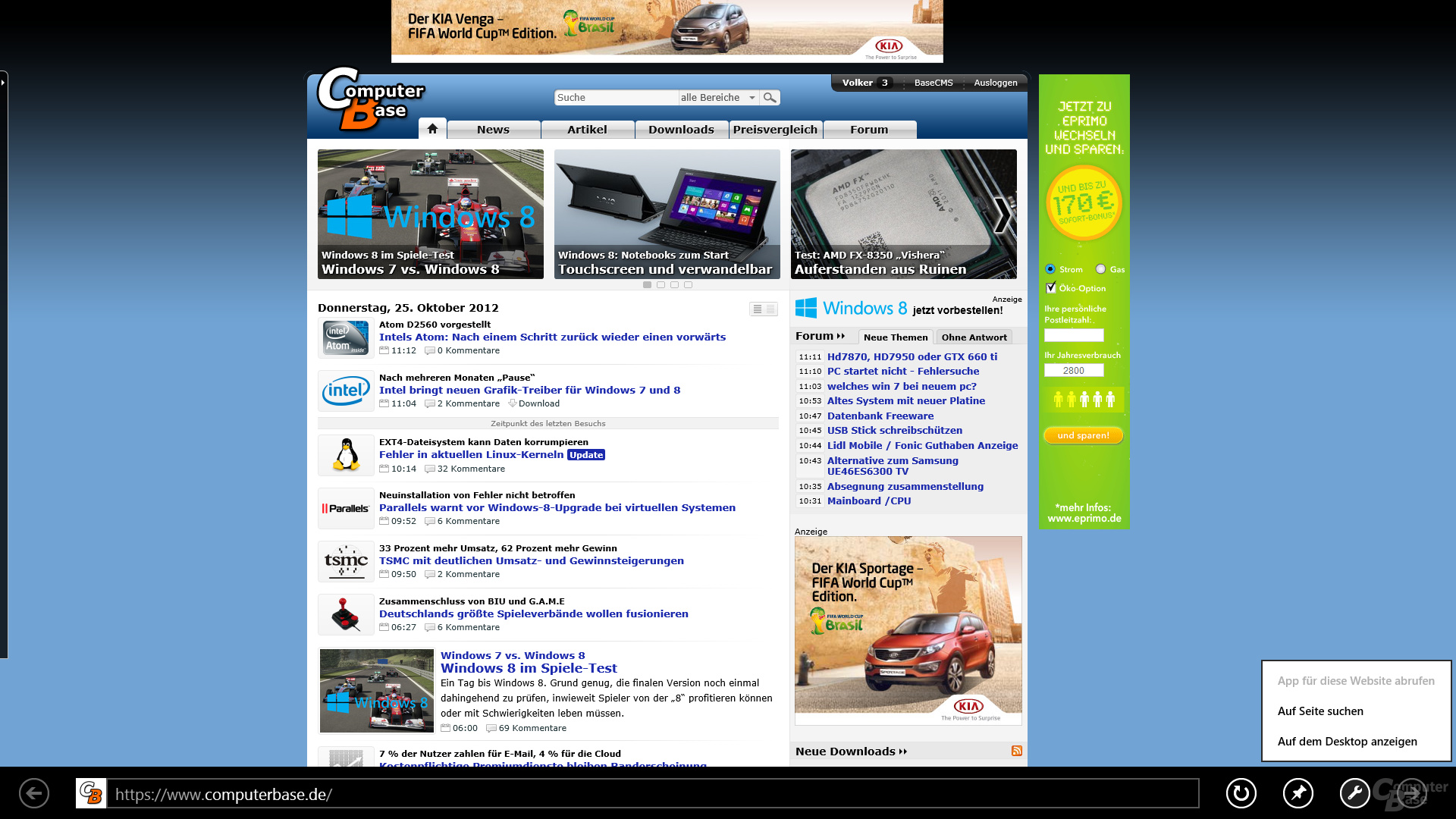 Internet Explorer 10 unter Modern UI