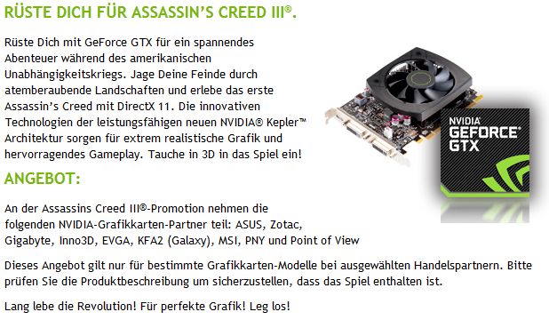 Nvidia-Aktion mit Assassin's Creed 3