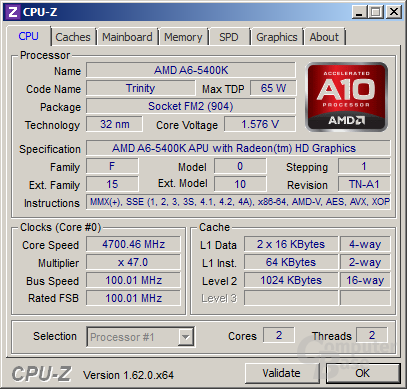 AMD A6-5400K auf 4,7 GHz übertaktet