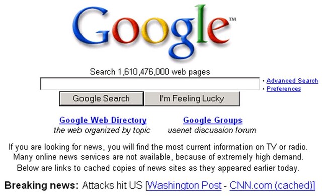 Google-Startseite am 11. September 2001