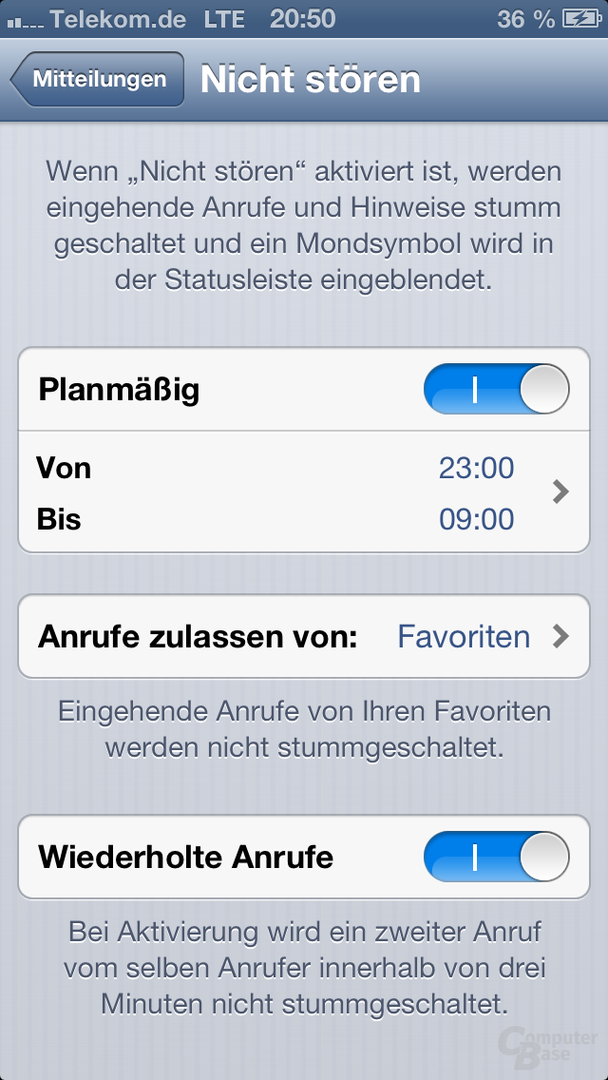 Einstellung der „Nicht-stören“-Funktion unter iOS 6