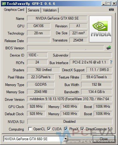 GPU-Z: GeForce GTX 660 SE