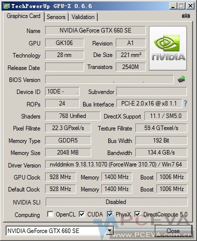 GPU-Z: GeForce GTX 660 SE