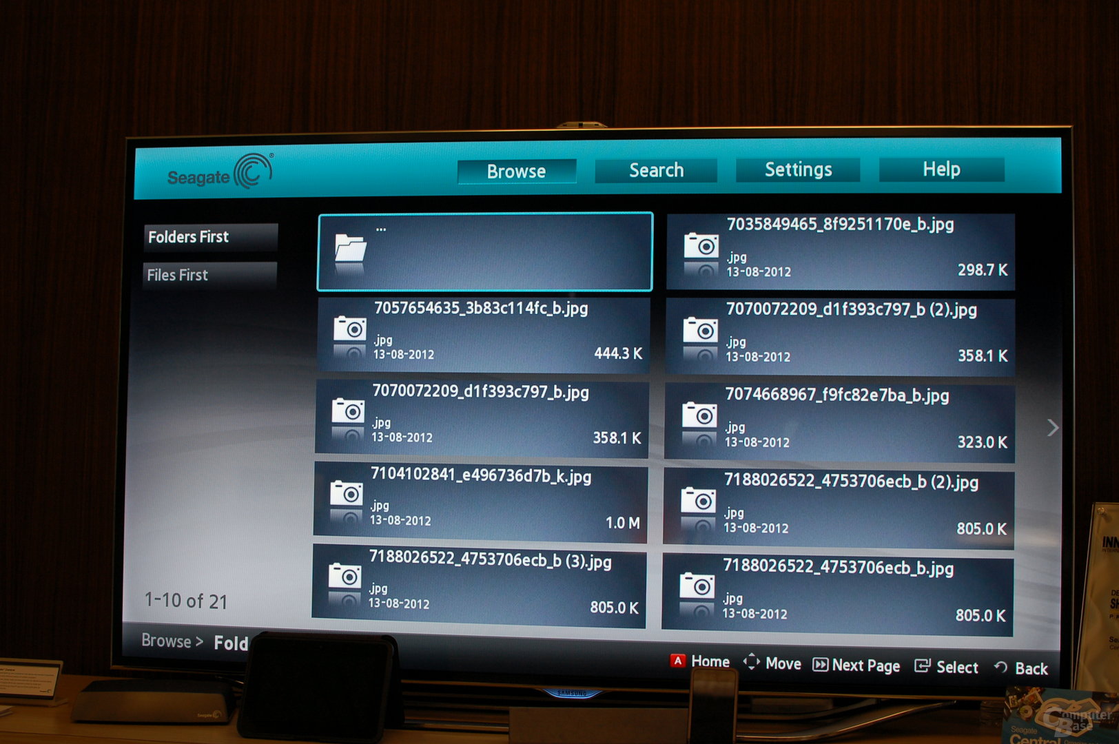 Seagate Dashboard auf Samsung-Fernseher