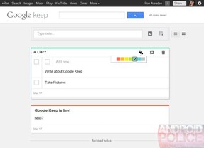 Auszug aus Google Keep