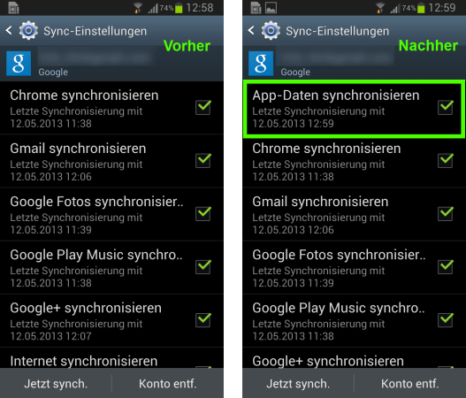 Synchronisation von App-Daten in Android