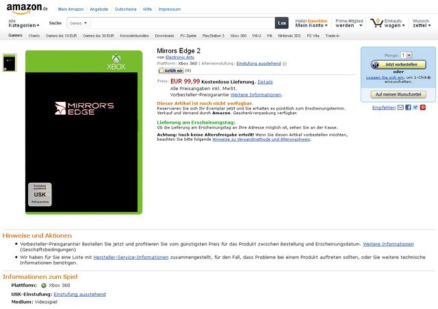 Screenshot der Amazon-Listung
