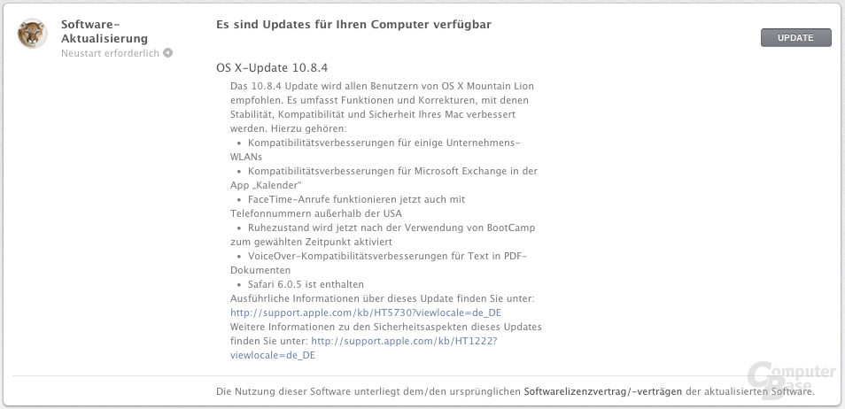 Update auf OS X 10.8.4
