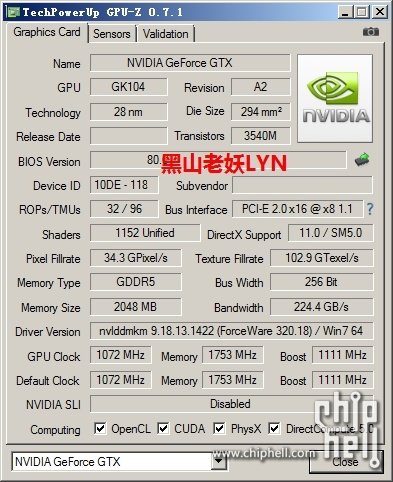 Angeblicher GPU-Z-Screenshot der GeForce GTX 760