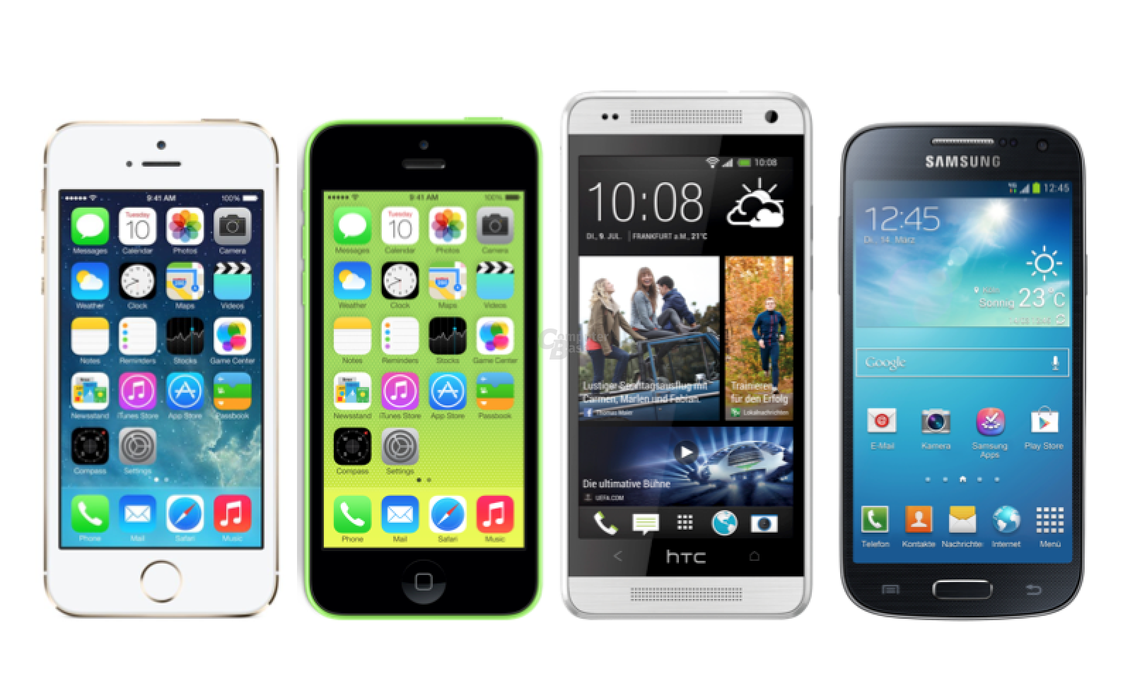 v.l.n.r.: iPhone 5S, iPhone 5C, HTC One Mini, Samsung Galaxy S4 mini