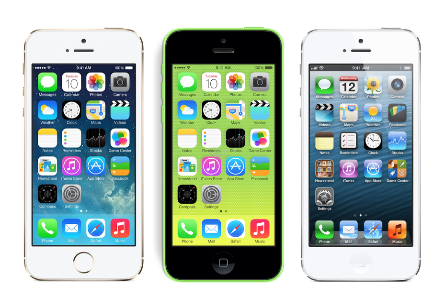 v.l.n.r.: iPhone 5S, iPhone 5C, iPhone 5