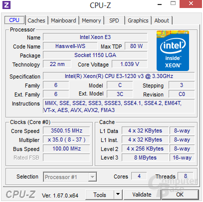 Intel Xeon E3-1230 v3 im Turbo undervoltet