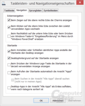Konfiguration der Ecken, Apps und Start zum Desktop