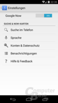 Google Now Optionen