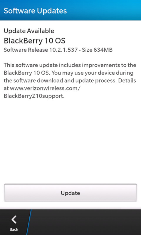BlackBerry-Update 10.2.1 auf dem Z10 von Verizon