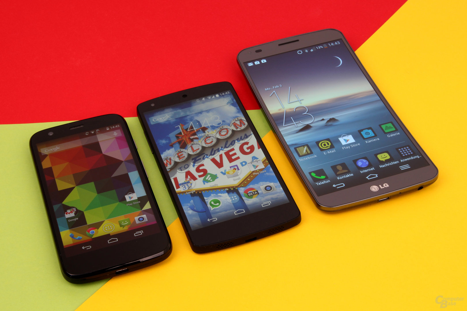 Größenvergleich: Motorola Moto G, Google Nexus 5, LG G Flex