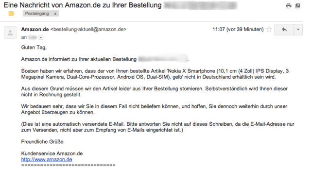 Benachrichtigung von Amazon