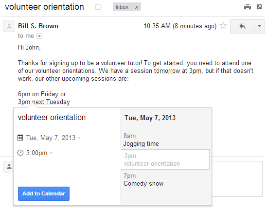 2. Mai 2013: Ereignisse aus Gmail in Kalender übertragen