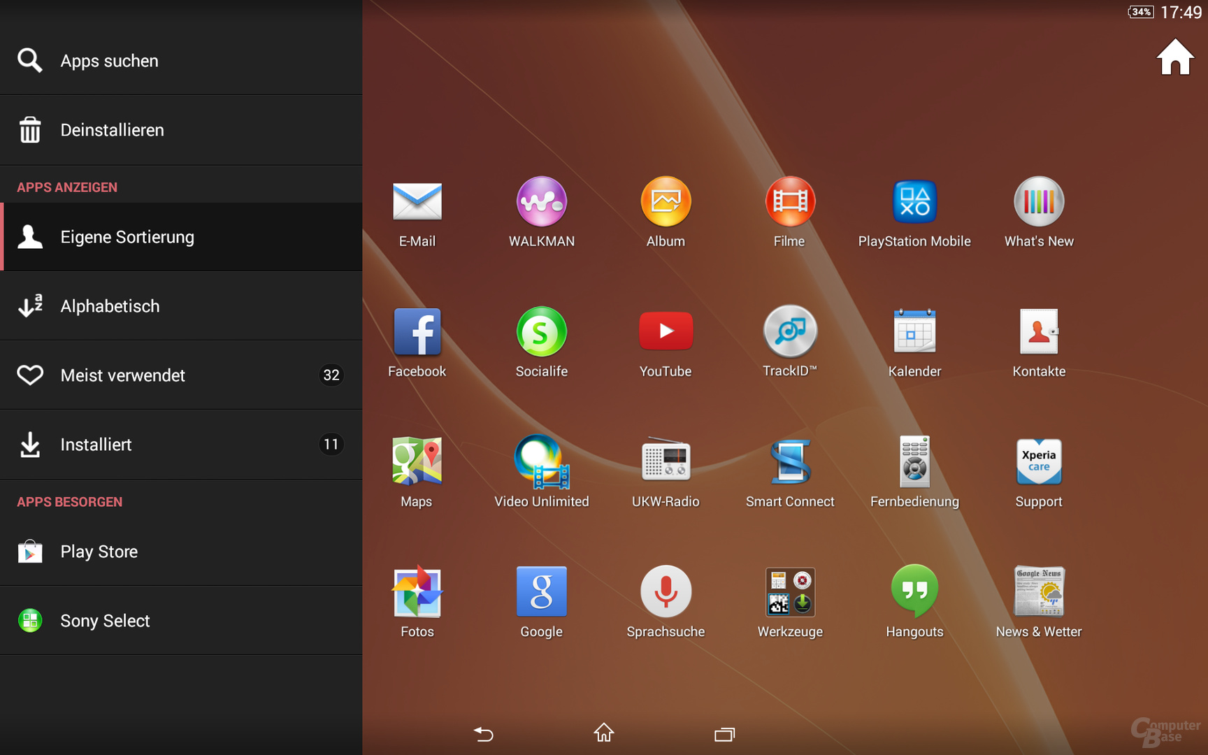 Sony Xperia Z2 Tablet App-Drawer