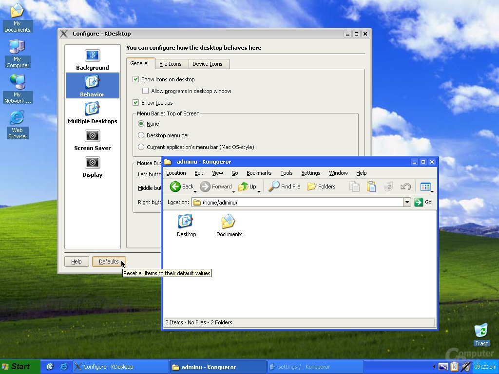 Der Luna-Deskop von Windows XP in Q4OS