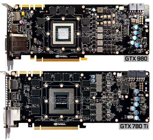 PCB von GeForce GTX 980 und GeForce GTX 780 Ti im Vergleich