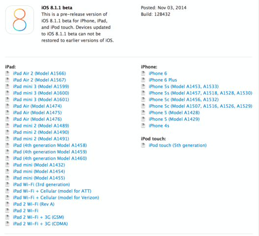 Beta von iOS 8.1.1 für iPhone, iPad und iPod touch
