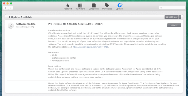 Beta von OS X 10.10.1