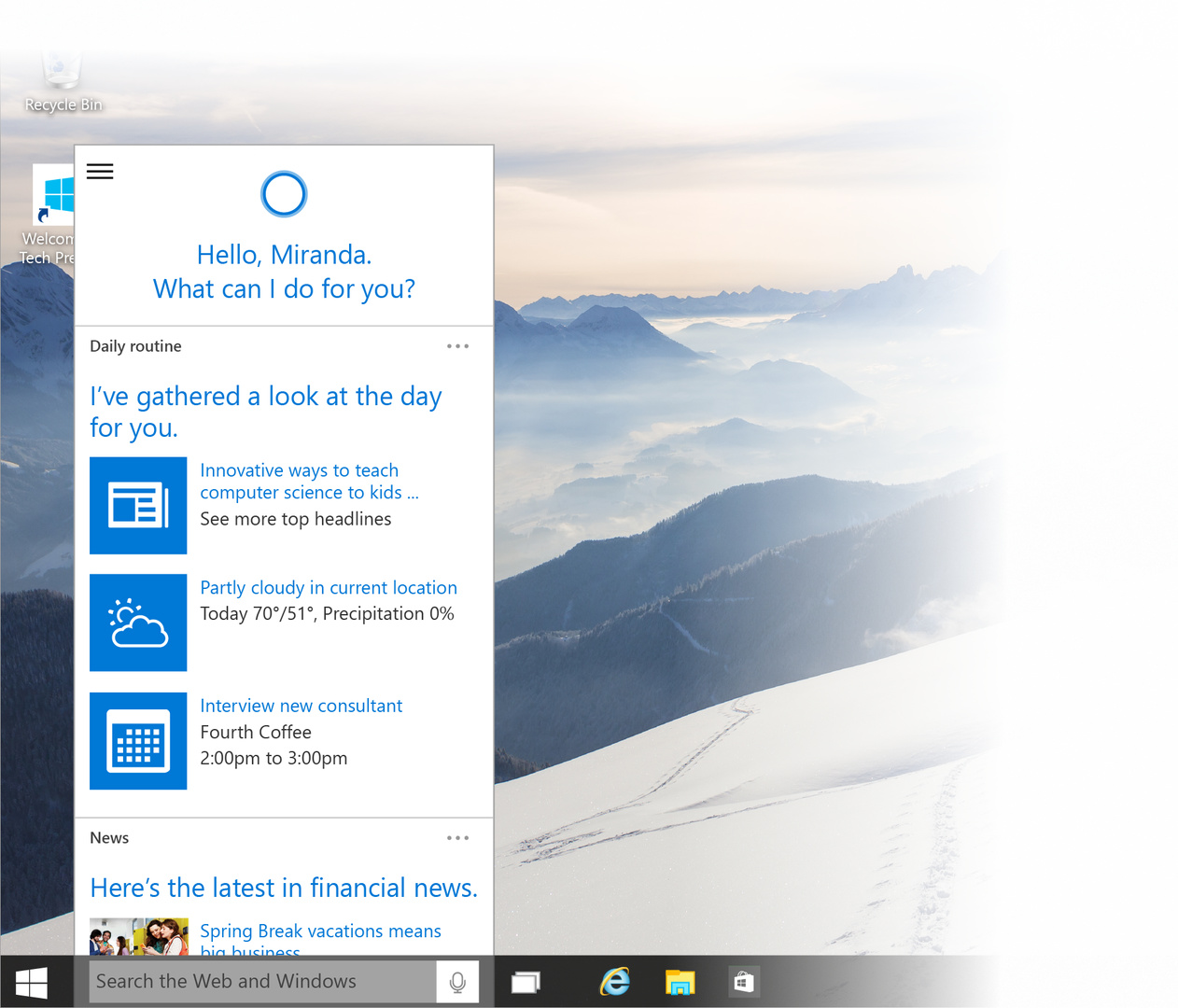 Cortana in Windows 10 Build 9926