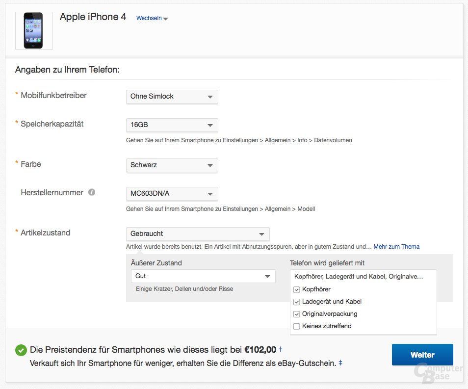 Für ein gebrauchtes iPhone 4 garantiert eBay 102 Euro