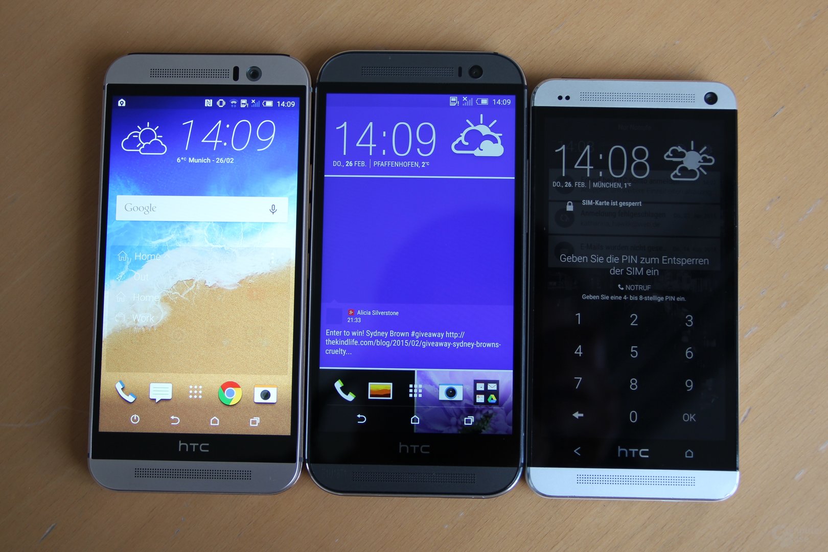 v.l.n.r.: HTC One M9, One (M8) und One