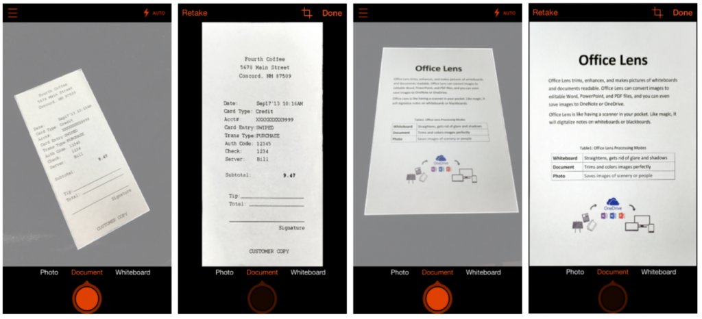 Dokumente vor und nach der Bearbeitung durch Office Lens