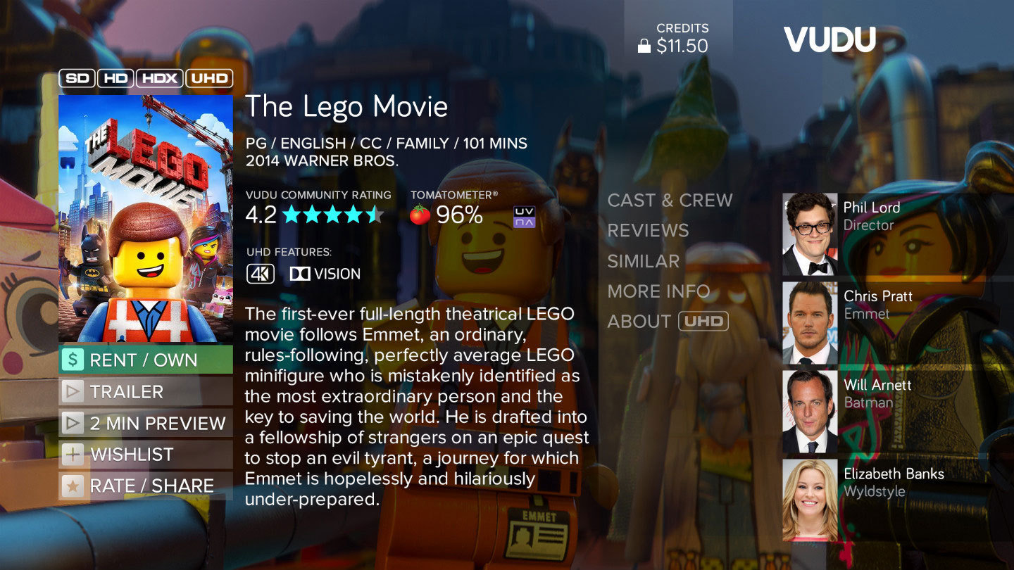 The Lego Movie auf Vudu