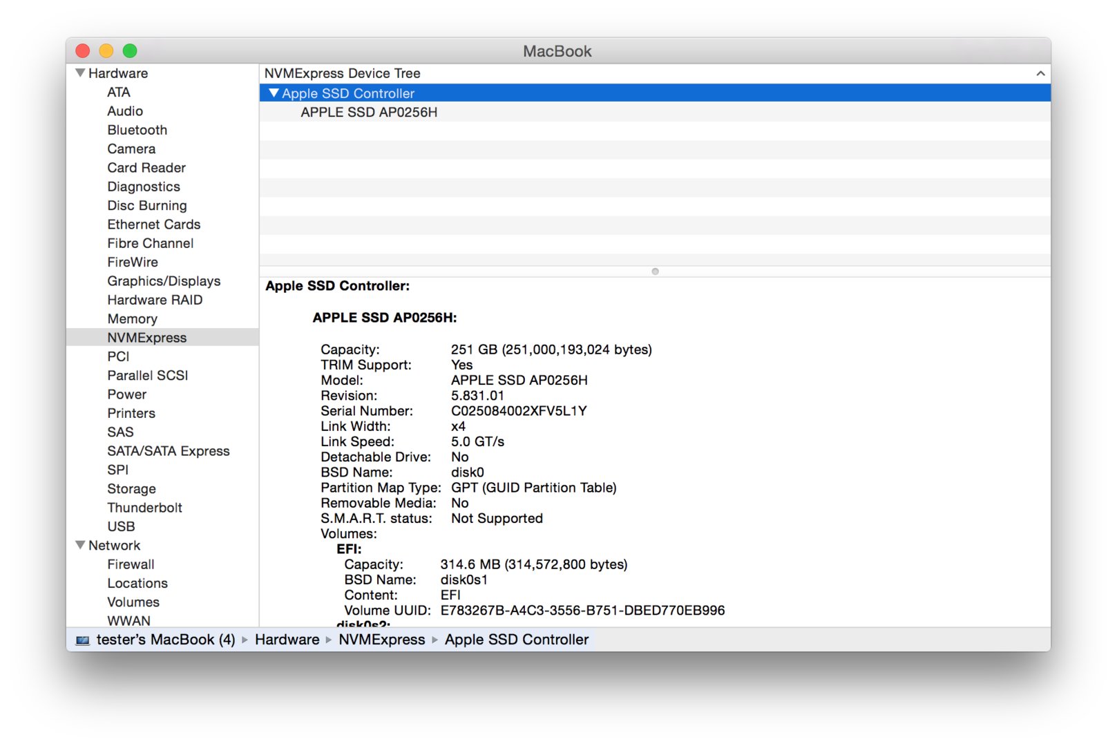 OS X meldet den NVMe-Controller von Apple