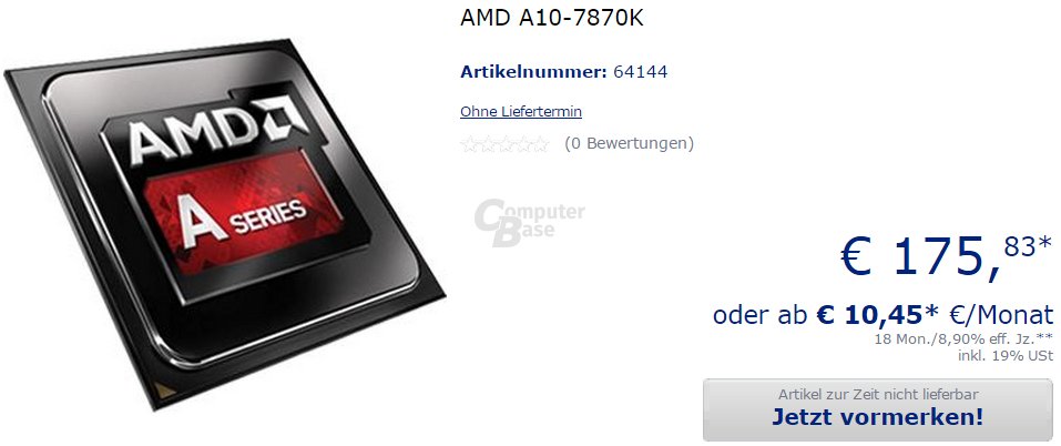 AMD A10-7870K bei ersten Händlern