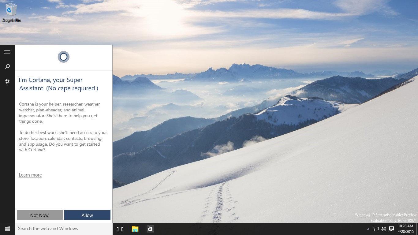 Windows 10 Build 10074 wird als „Insider Preview“ bezeichnet